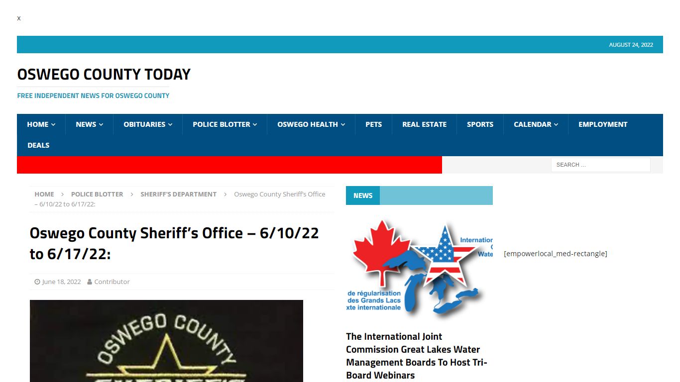 Oswego County Sheriff’s Office – 6/10/22 to 6/17/22: